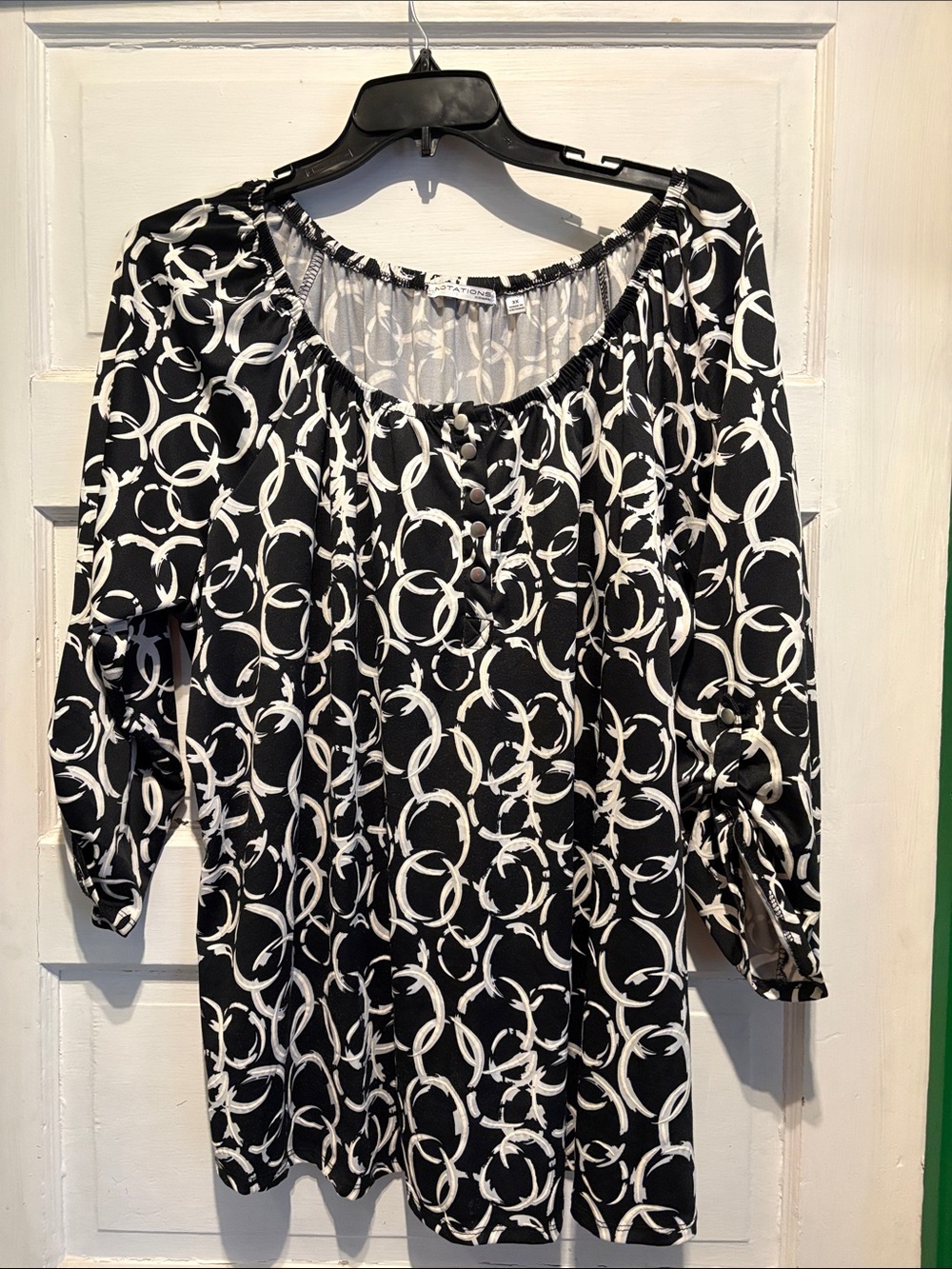 Notations Black & Tan  3/4 Sleeve Peasant Blouse
